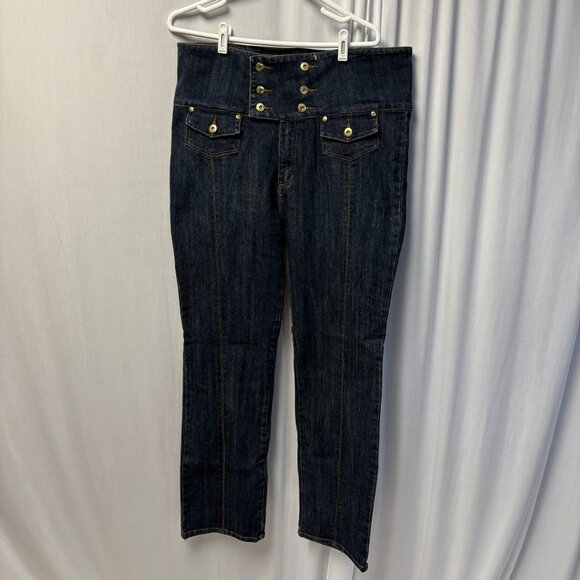Touch Me High-Waisted Jeans Womens Size 18 Mega Wear Blue Dark Wash Denim - Picture 1 of 9